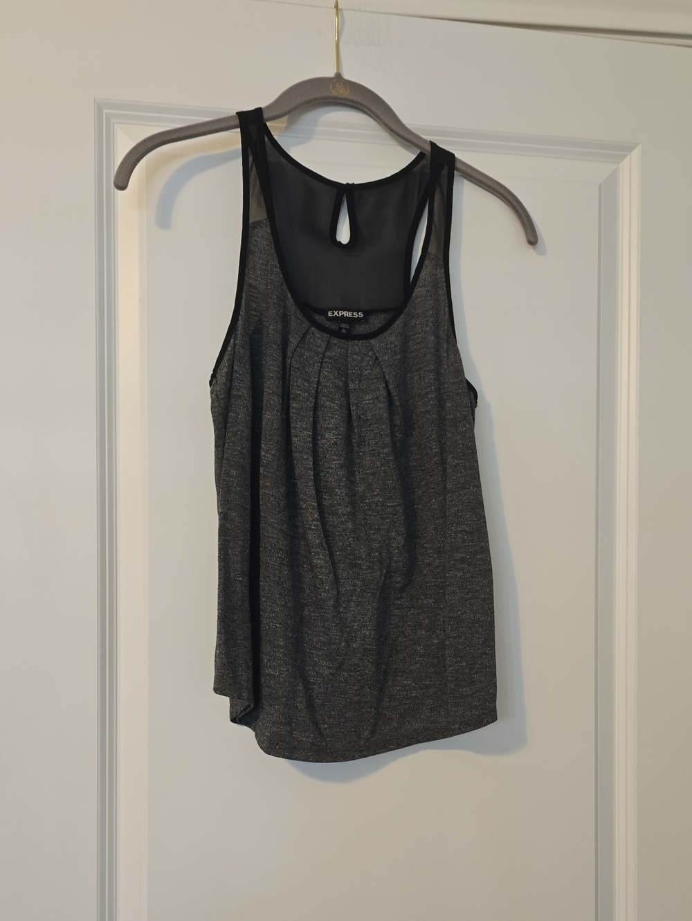 Express Women's Heather Gray & Black Sleeveless Pleated Tank Size XS